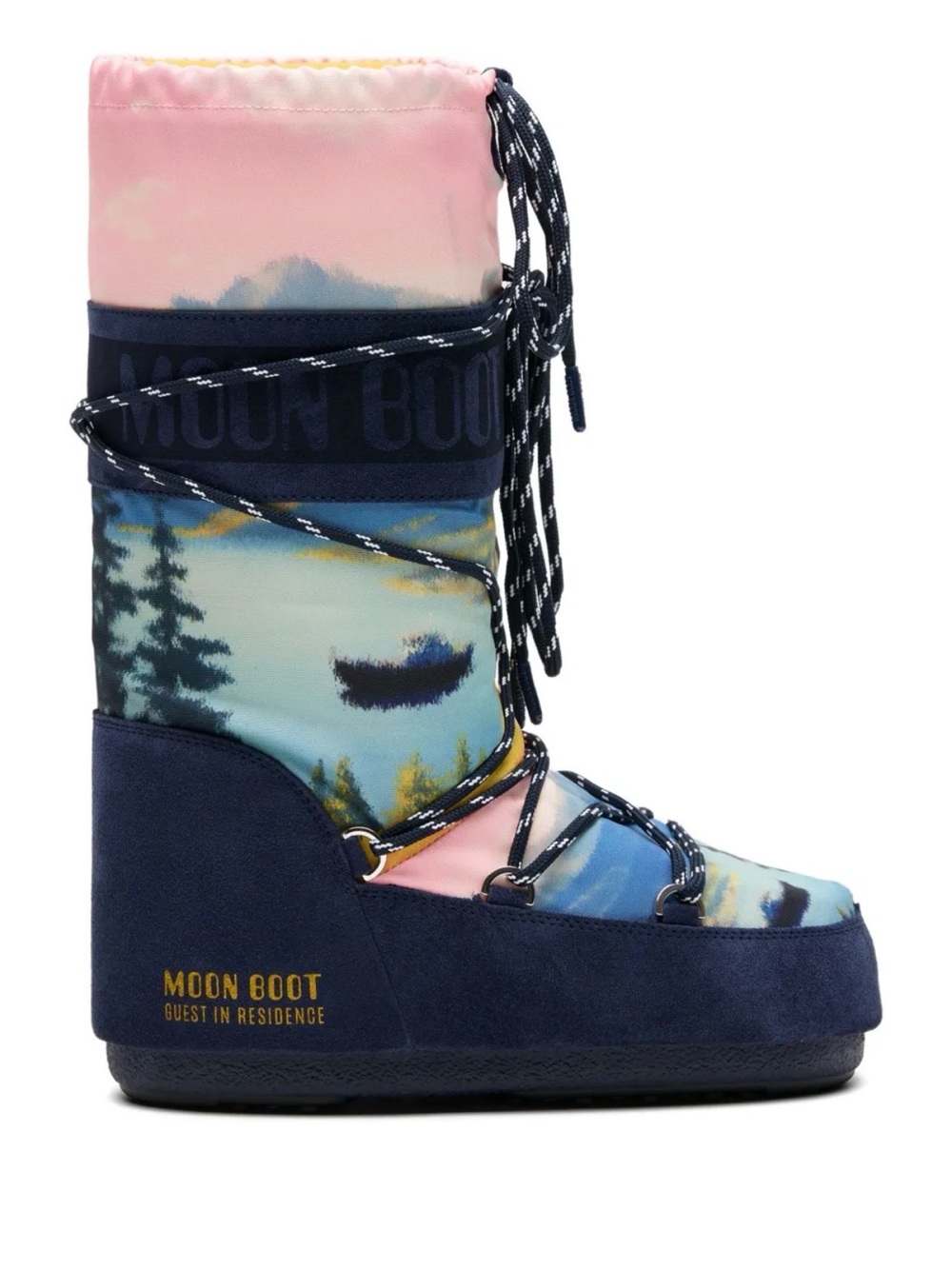 Moon Boot x Guest In Residence Icon landscape-print lace-up boots. Size 6